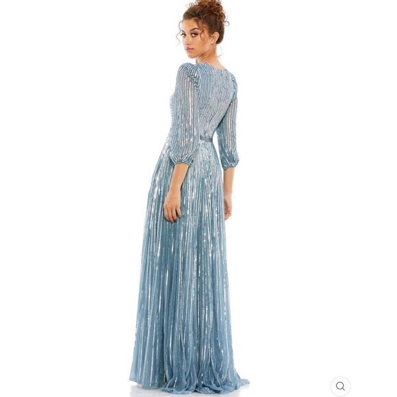 Mac Duggal 5509 Womens Blue Sequin Wrap Over 3/4 Sleeve Gown - Picture 4 of 14